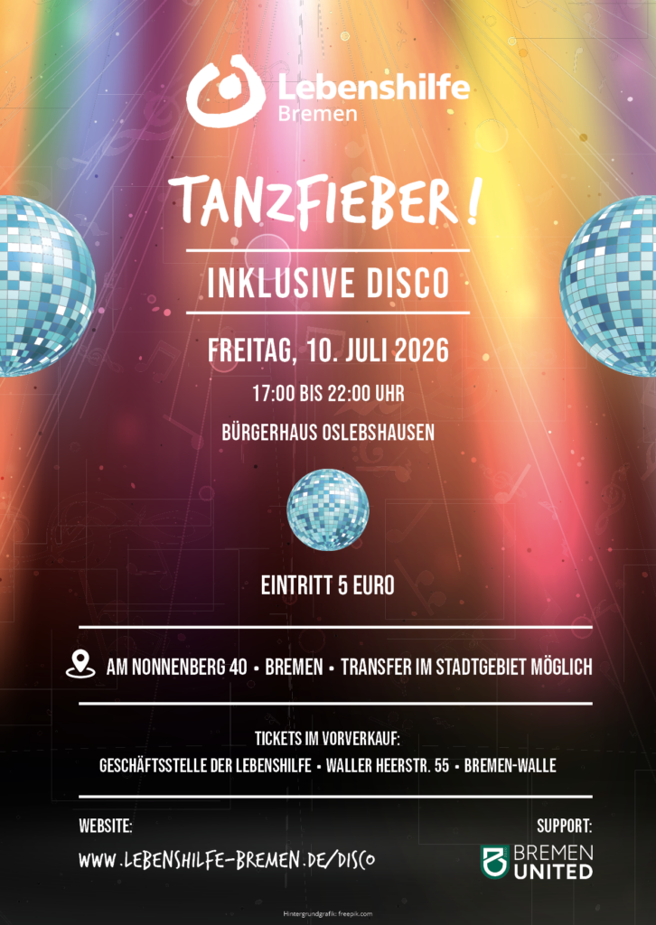 Ein Plakat, welches die nächste Lebenshilfe-Disco ankündigt.