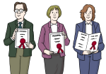 3 Personen mit Urkunden.