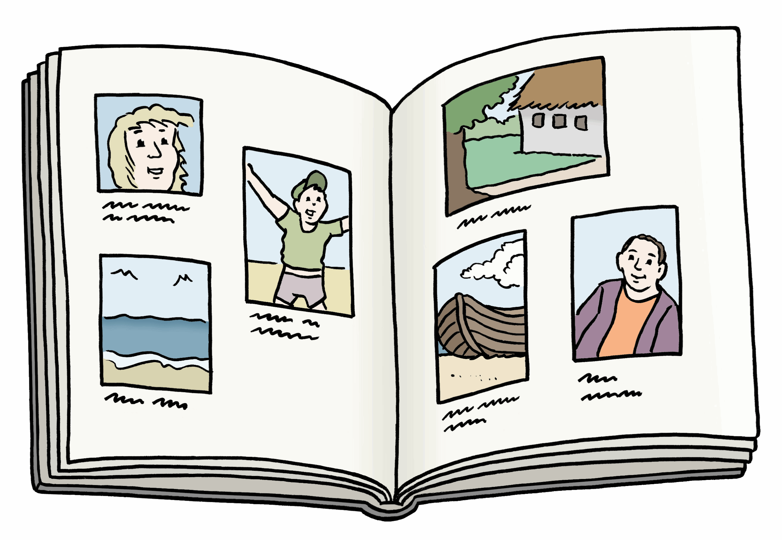 Ein aufgeschlagenes Buch, in dem man Bilder sieht